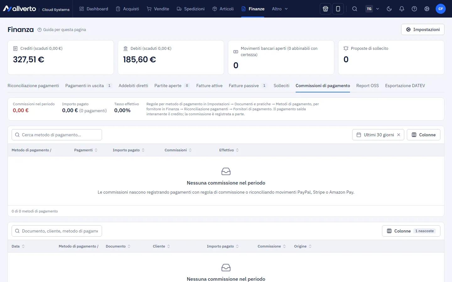 Finanze, scheda Commissioni di pagamento