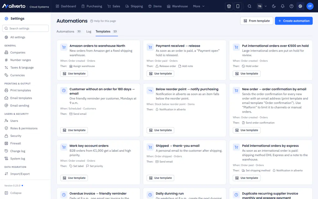 Automation templates with trigger and actions