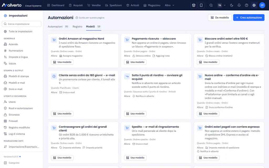 Modelli di automazione con evento scatenante e azioni