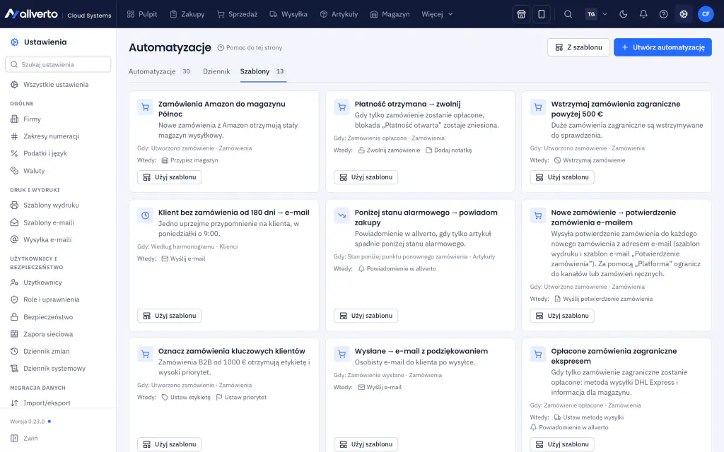 Szablony automatyzacji z wyzwalaczem i akcjami